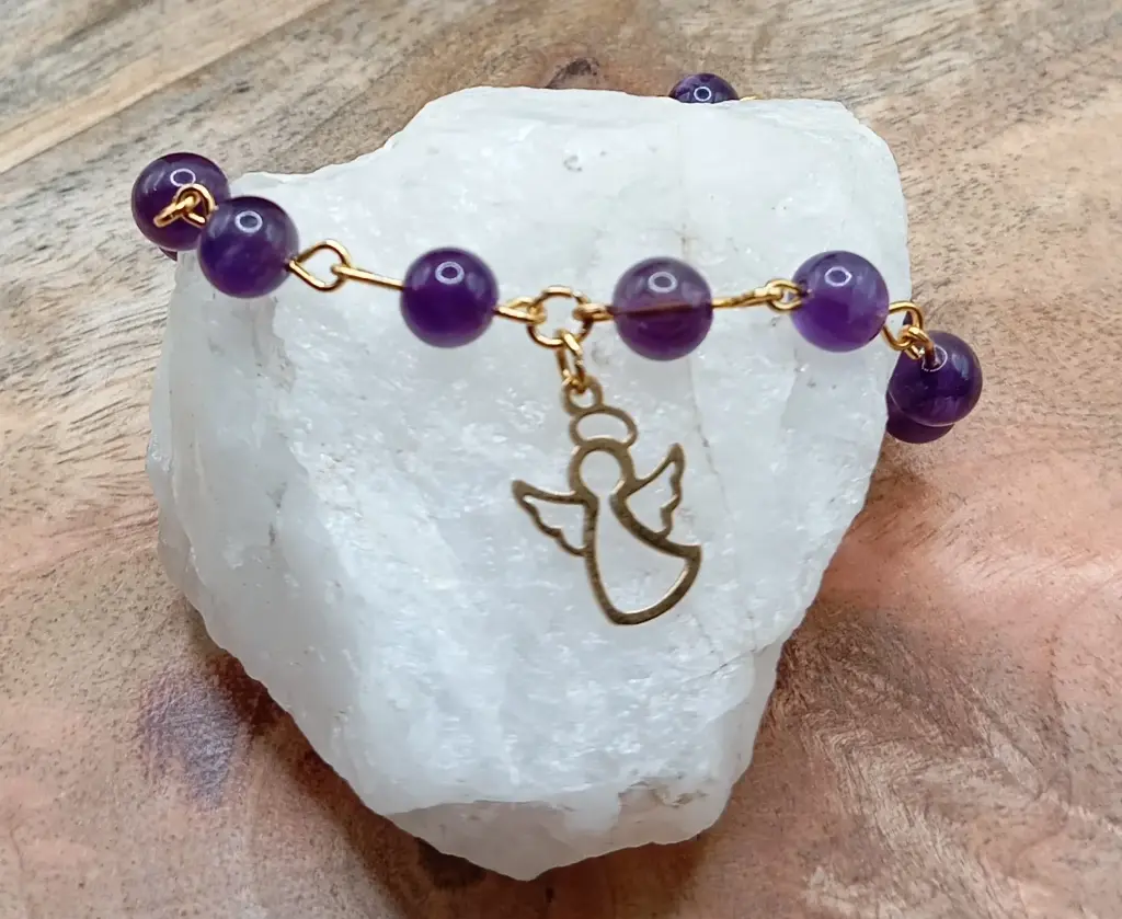 Bracelet Doré Améthystes et Ange
