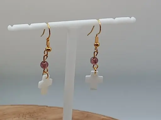 Boucles d'oreilles Pierres et Croix nacrée