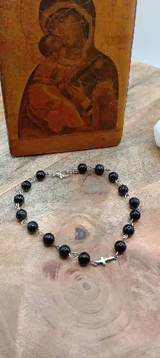 Bracelet Obsidienne et Croix